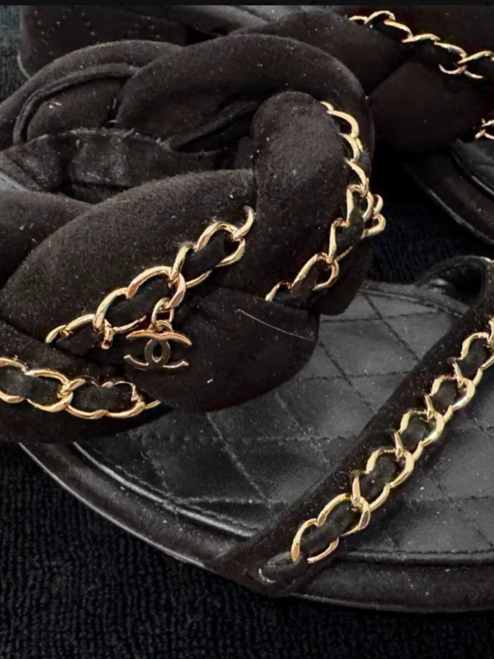 CHANEL Leather and Suede Sandals with Gold Hardware INCREDIBLE Condition!